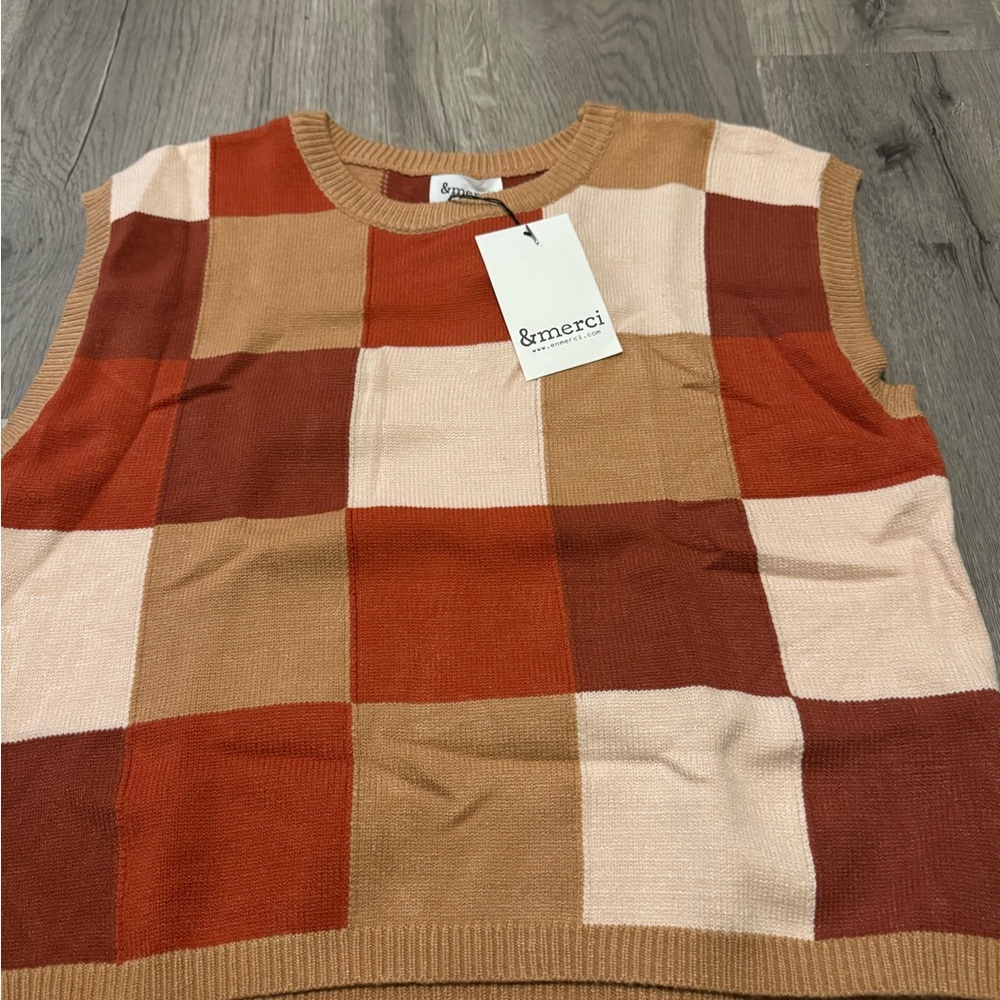 &merci Women's Color Block Sleeveless Top - Red and Tan